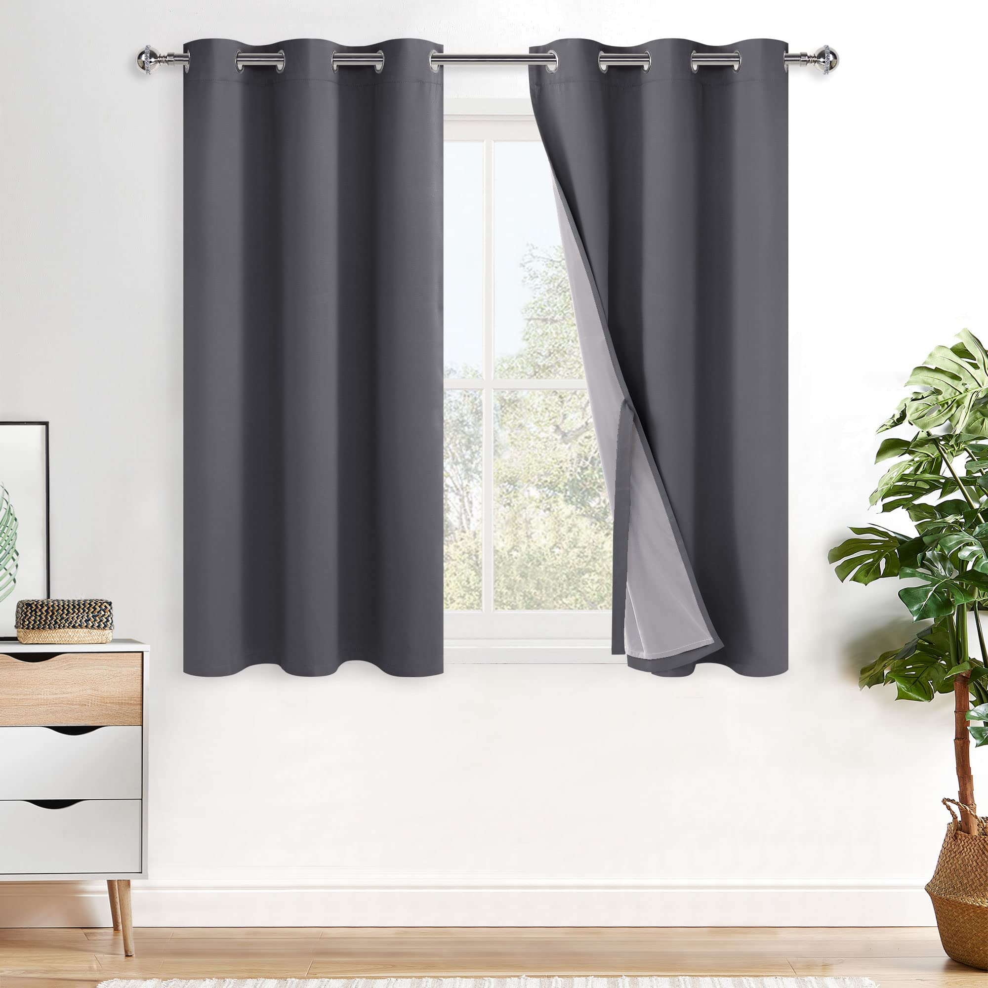 XWZO 100% Blackout Curtain Panels - Thermal Insulated Black Liner Curtains, Noise Reducing and Heat Blocking Drapes for Hall and