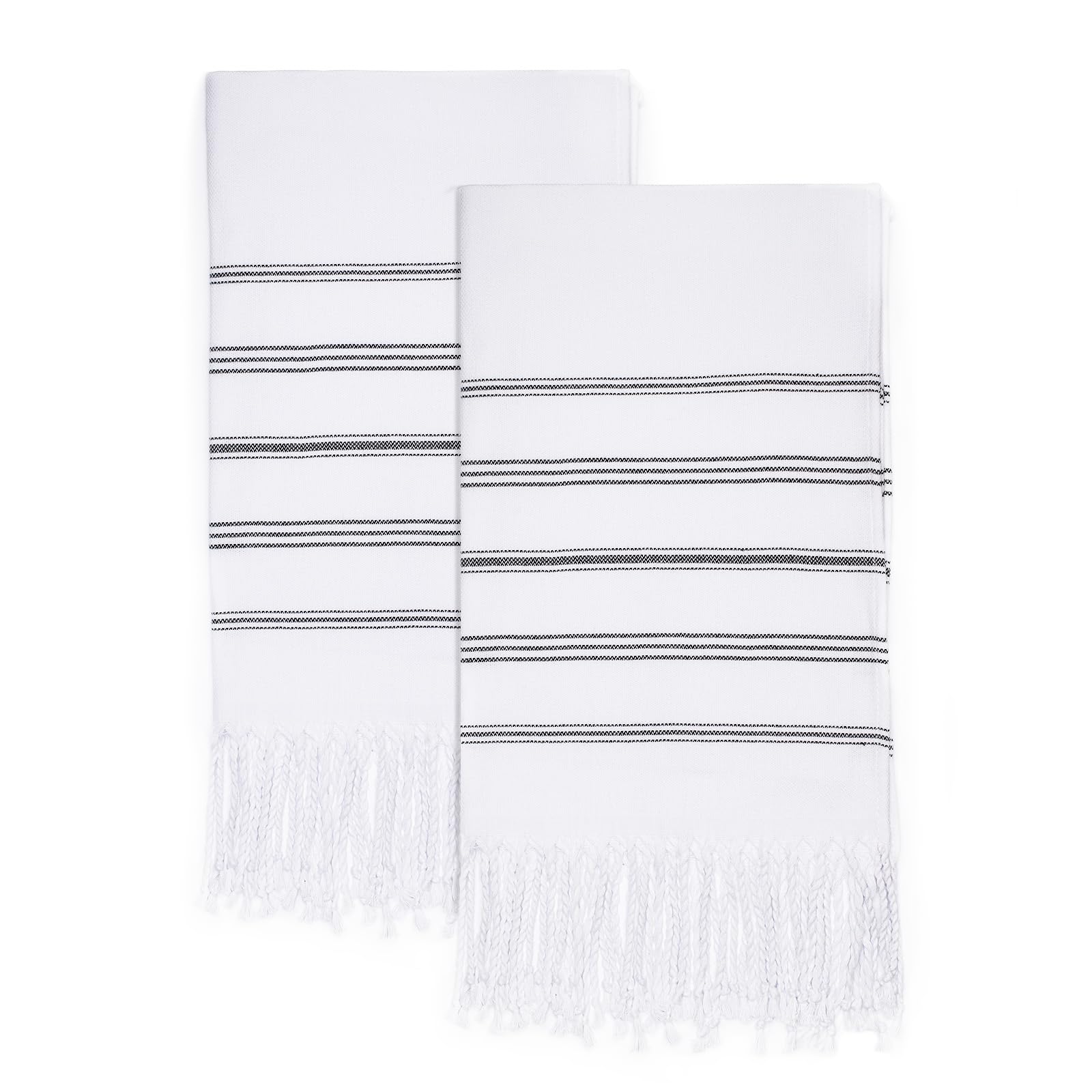 cabanana Turkish Hand Towels for Bathroom - Set of 2 Cotton Woven Bathroom Hand Towels with Fringe, Quick Dry Thin Decorative Ki