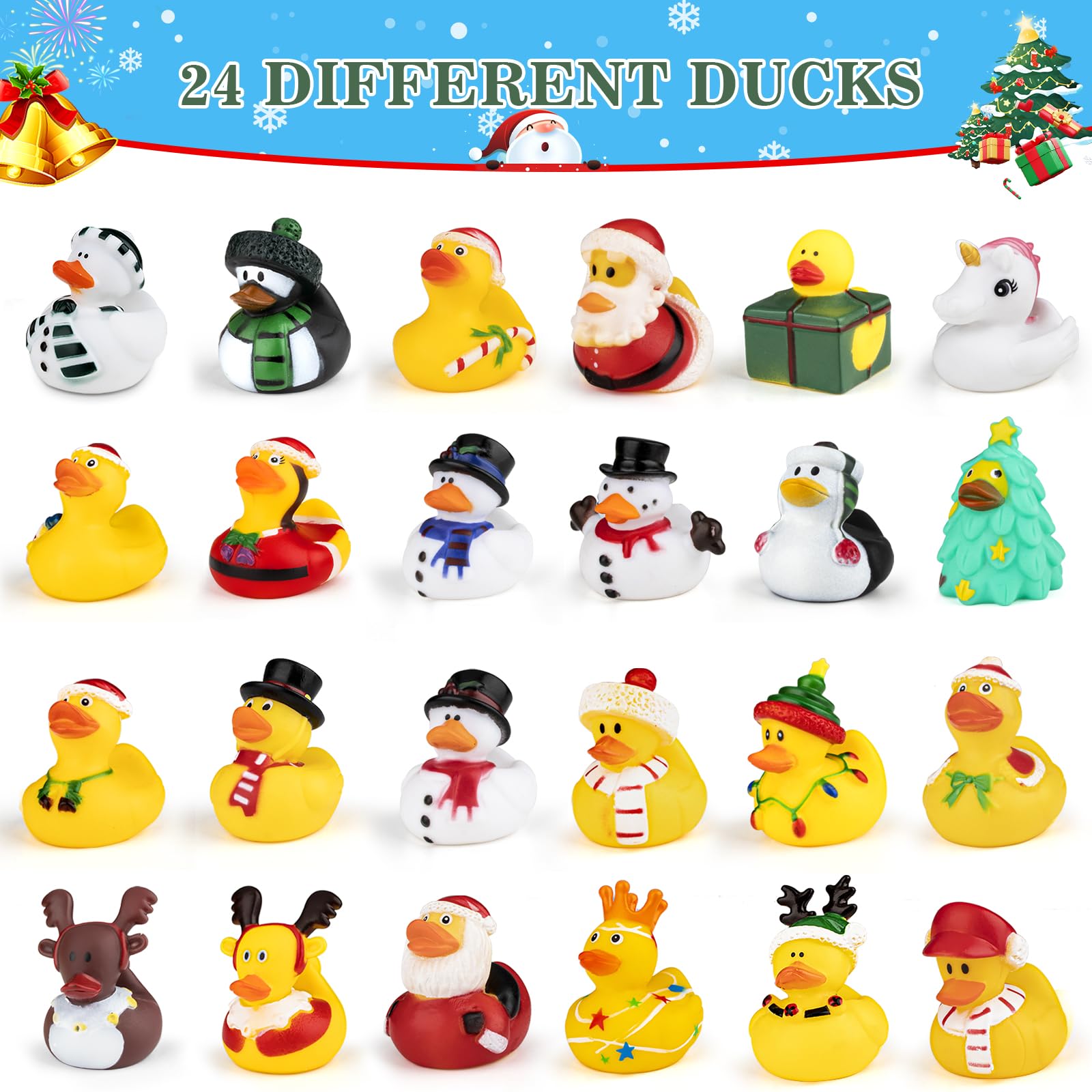 Christmas 24 Days Countdown Kids Advent Calendar 2023 With 24 Rubber Ducks For Decoration, Christmas Party Favor Gifts For Boys,