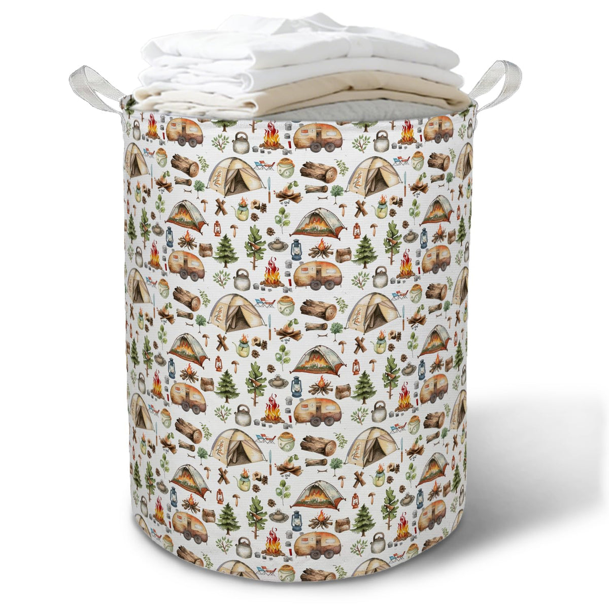 TAZSWDMMB Camping Laundry Basket Hamper, Rustic Boho Forest Campfire Camping Foldable Clothes Toys Books Storage Box Bins Basket