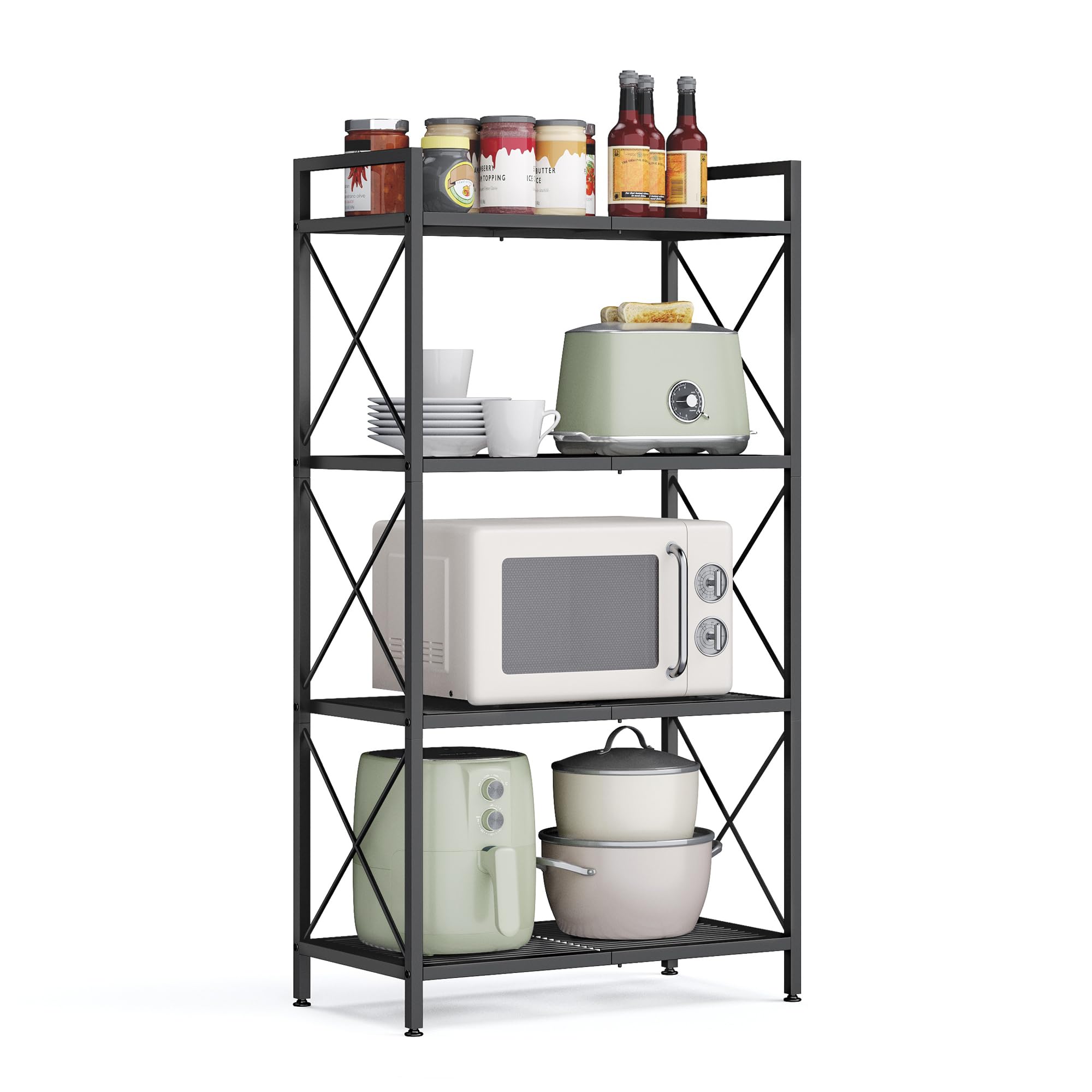 Songmics 4-Tier Metal Storage Rack, Shelving Unit With X Side Frames, Dense Mesh, 12.6 X 23.6 X 44.3 Inches, For Entryway, Kitchen, Living Room, Bathroom, Industrial Style, Ink Black Ubsc164B01