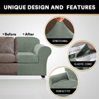 Princedeco 4 Pieces Couch Covers Velvet Couch Covers For 3 Cushion Sofa Soft Furniture Protector With Non Slip Elastic Bottom Washable Couch Covers Width Up To 90 Inch(Large, Seagrass)