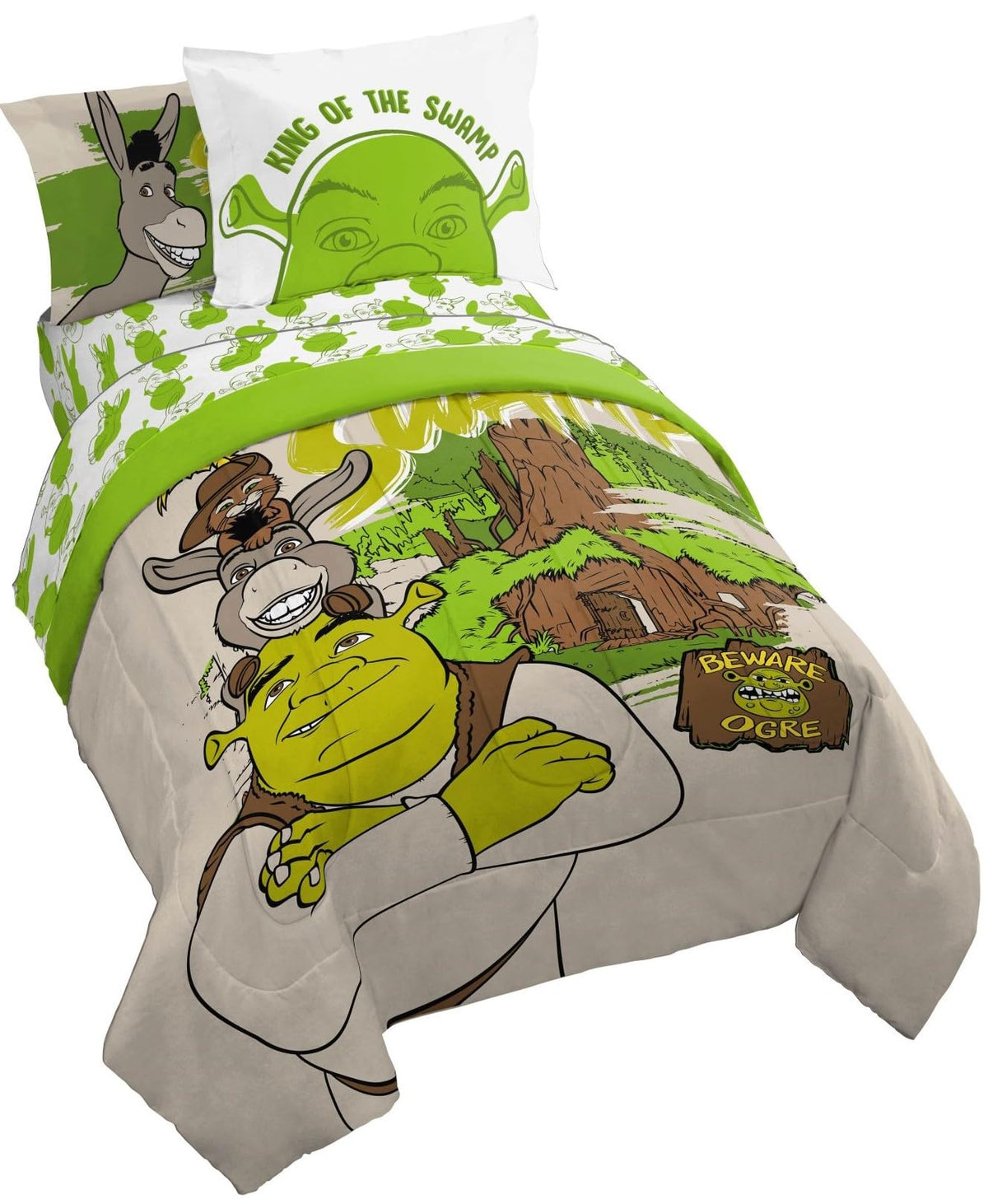 Jay Franco Shrek Twin Size Comforter Set - 7 Piece Bedding Includes Sheet Set & Pillow Covers - Super Soft Bedding