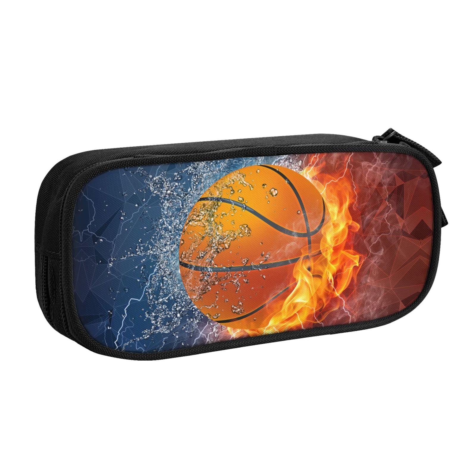 Snapmade Basketball Pencil Case For Sports Boys Girls, High Capacity Cool Black Pencil Pouch With Zippers, Sport Pencil Box Stat