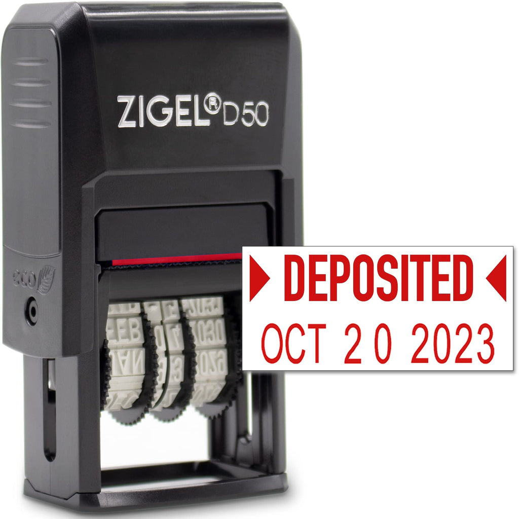 Zigel D50 Date Stamp With Your Custom Text - Self Inking Date Stamp - Red