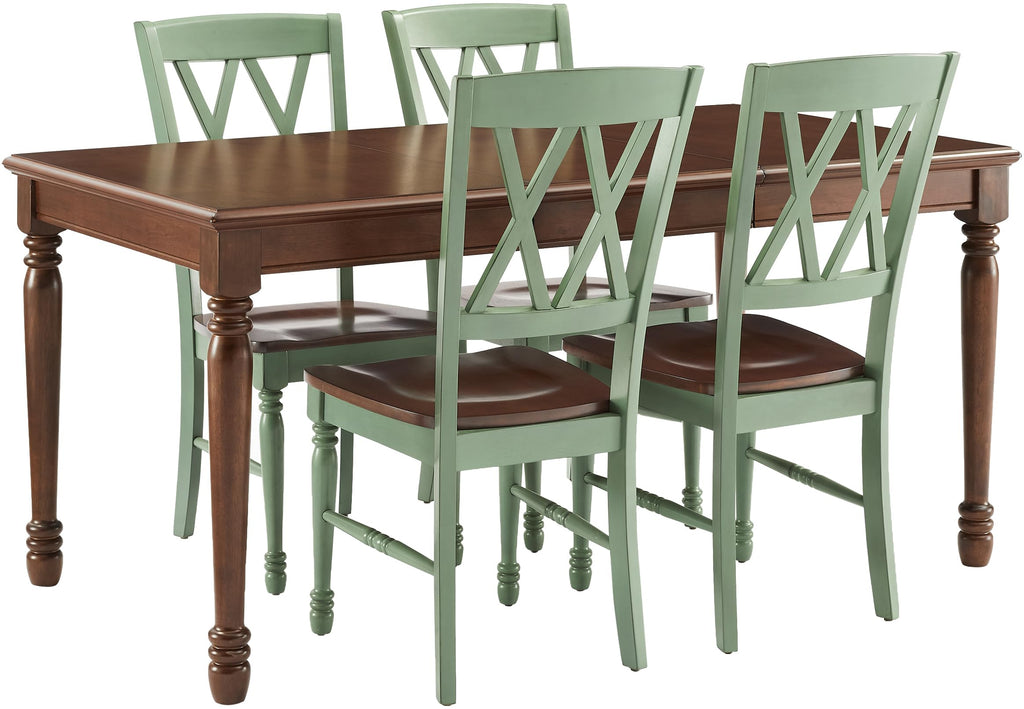 Crosley Furniture Shelby 5-Piece Traditional Dining Table Set for 4, Dinner Tables with Kitchen Chairs, Distressed Teal/Dark Cherry