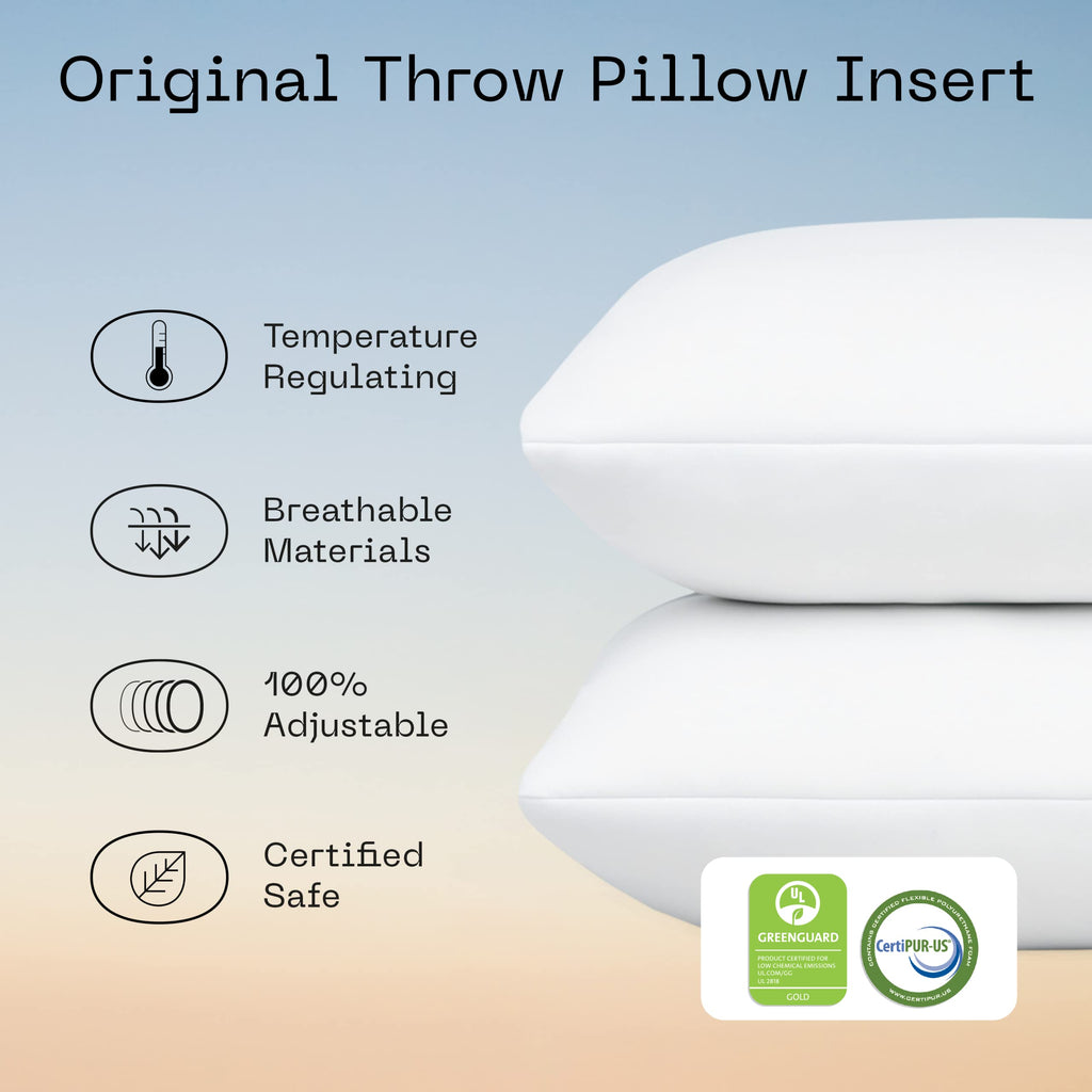 Coop Home Goods Throw Pillows (Pack Of 2 White), 20X20 Pillow Inserts, Indoor & Outdoor Pillows, Adjustable Couch Pillows & Deco