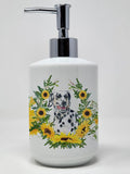 Caroline's Treasures CK2845SOAP Dalmatian in Sunflowers Ceramic Soap Dispenser Hand Soap Dispenser Pump Bottles for Bathroom Kit