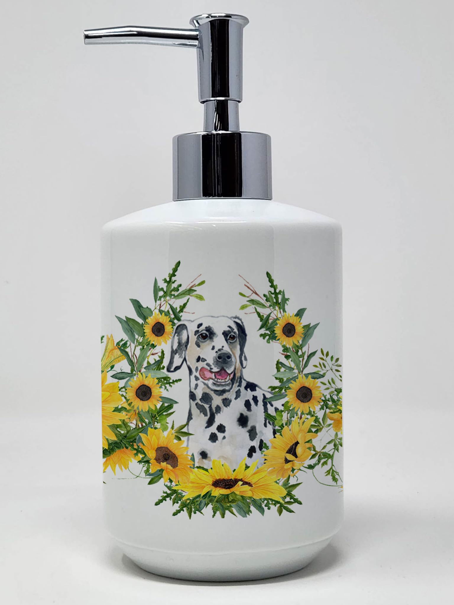 Caroline's Treasures CK2845SOAP Dalmatian in Sunflowers Ceramic Soap Dispenser Hand Soap Dispenser Pump Bottles for Bathroom Kit