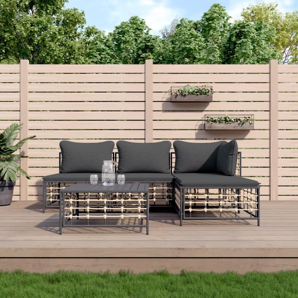 vidaXL 5-Piece Patio Lounge Set with Dark Grey Cushions - Anthracite Poly Rattan, Powder-Coated Steel Frame, Versatile Outdoor Furniture Collection
