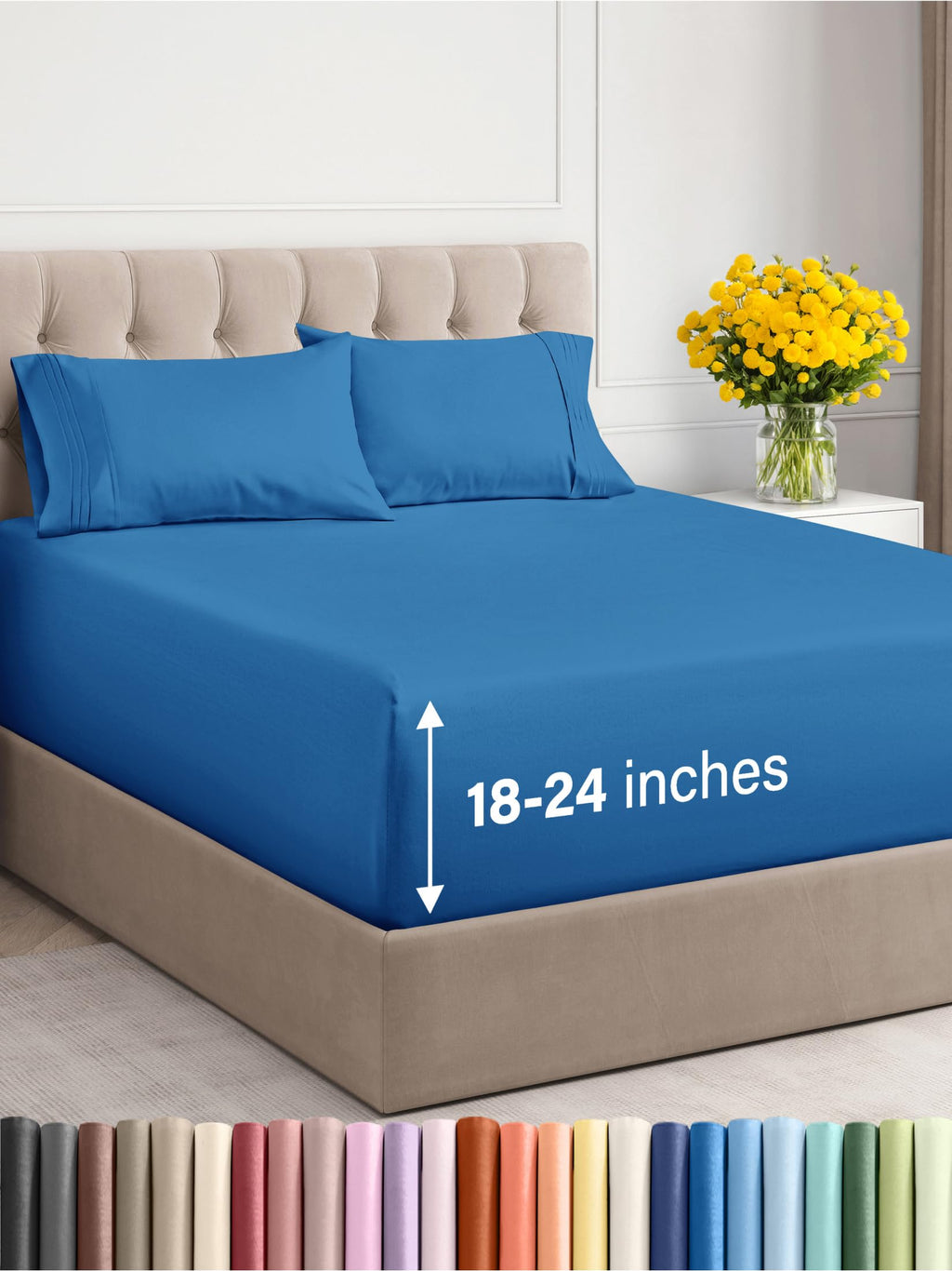Extra Deep Pocket King Sheets - 4 Piece Breathable & Cooling Bed Sheets - Hotel Luxury Bed Sheet Set - Soft, Wrinkle Free & Comfy - Easily Fits Extra Deep Mattresses - Deep Pocket Royal Blue Sheets
