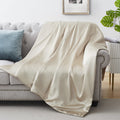 Silk Throw Blanket - Beige Cooling Packable Satin Blanket For Couch, Bed, Camping, Outdoor, Travel, Car - Super Soft Lightweight