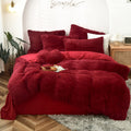 Morromorn 5 Pcs Shaggy Duvet Cover Bedding Set - Fluffy Comforter Cover Long Faux Fur Luxury Ultra Soft Cozy (Dark Red, King/Cal
