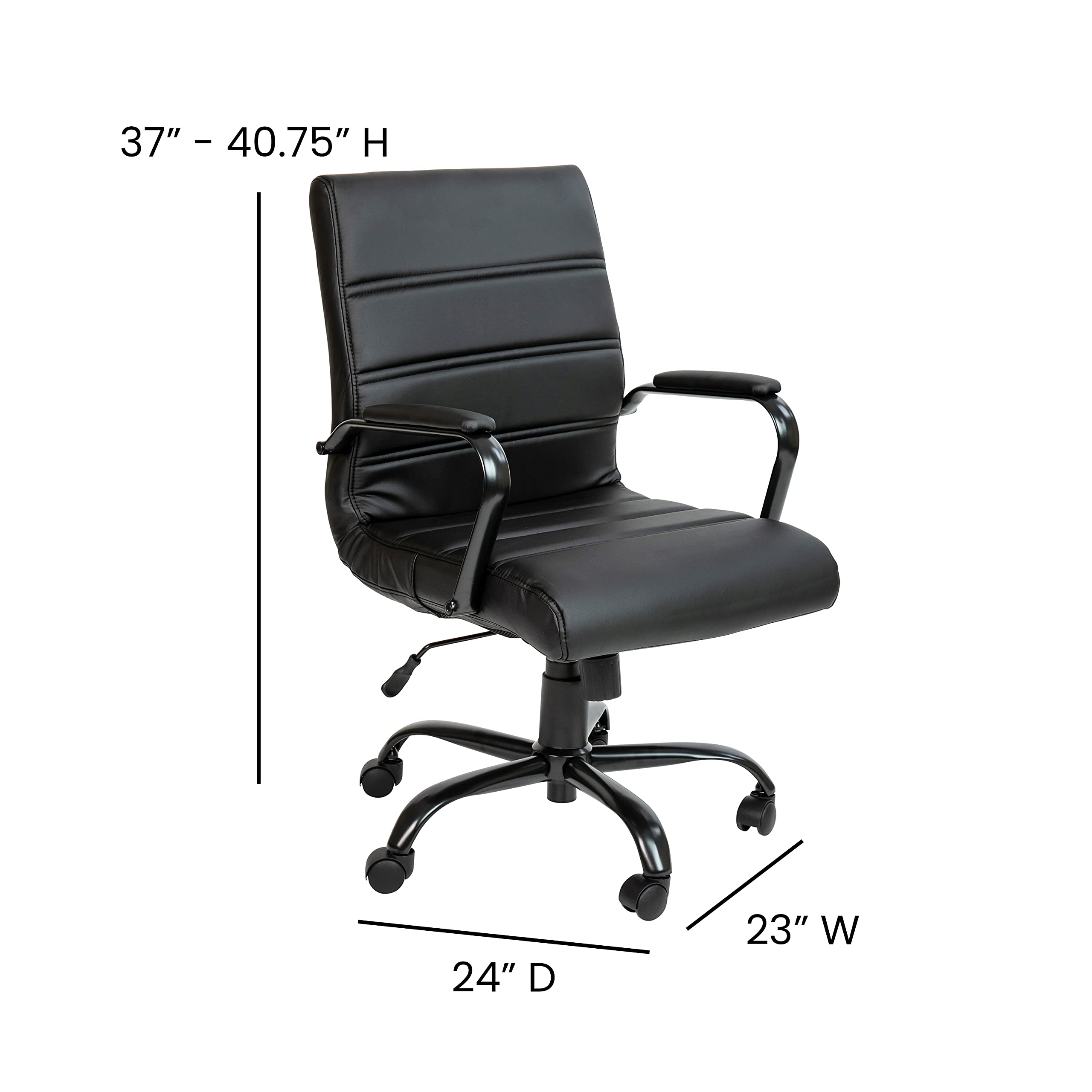 Flash Furniture Whitney Mid-Back Swivel LeatherSoft Desk Chair with Padded Seat and Armrests, Adjustable Height Padded Office Chair, Black