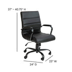 Flash Furniture Whitney Mid-Back Swivel LeatherSoft Desk Chair with Padded Seat and Armrests, Adjustable Height Padded Office Chair, Black