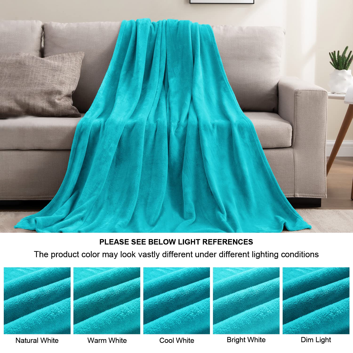Bedelite Fleece Blankets Queen Size Teal Throw Blankets For Bed, Luxury Plush Cozy Fuzzy Blanket 90X90 Inches, Super Soft Warm L