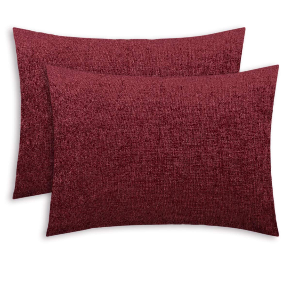 Calitime Pack Of 2 Cozy Standard Pillow Shams Cases For Bed Bedding Decoration Solid Dyed Soft Chenille 20 X 26 Inches Burgundy