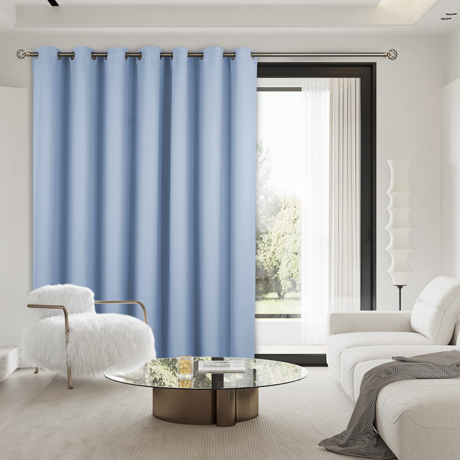 Bgment Fashion Sliding Door Curtain 120 X 96 Inches, Wide Thermal Blackout Curtains Room Darkening Room Divider Window Curtain, 1 Panel, Spa Blue, 96 Length X Wide 120