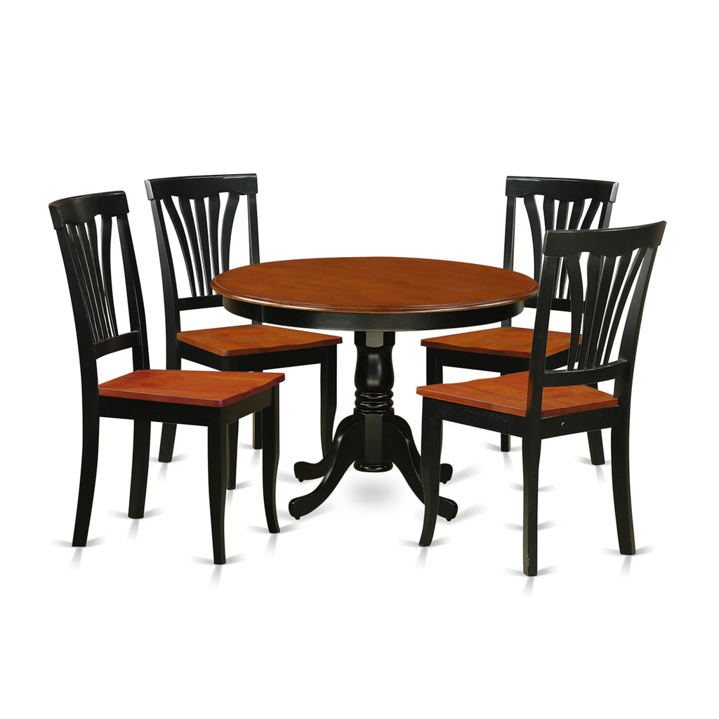 East West Furniture HLAV5-BCH-W 5 Piece Modern Dining Table Set Includes a Round Wooden Table with Pedestal and 4 Kitchen Dining Chairs, 42x42 Inch, Black & Cherry