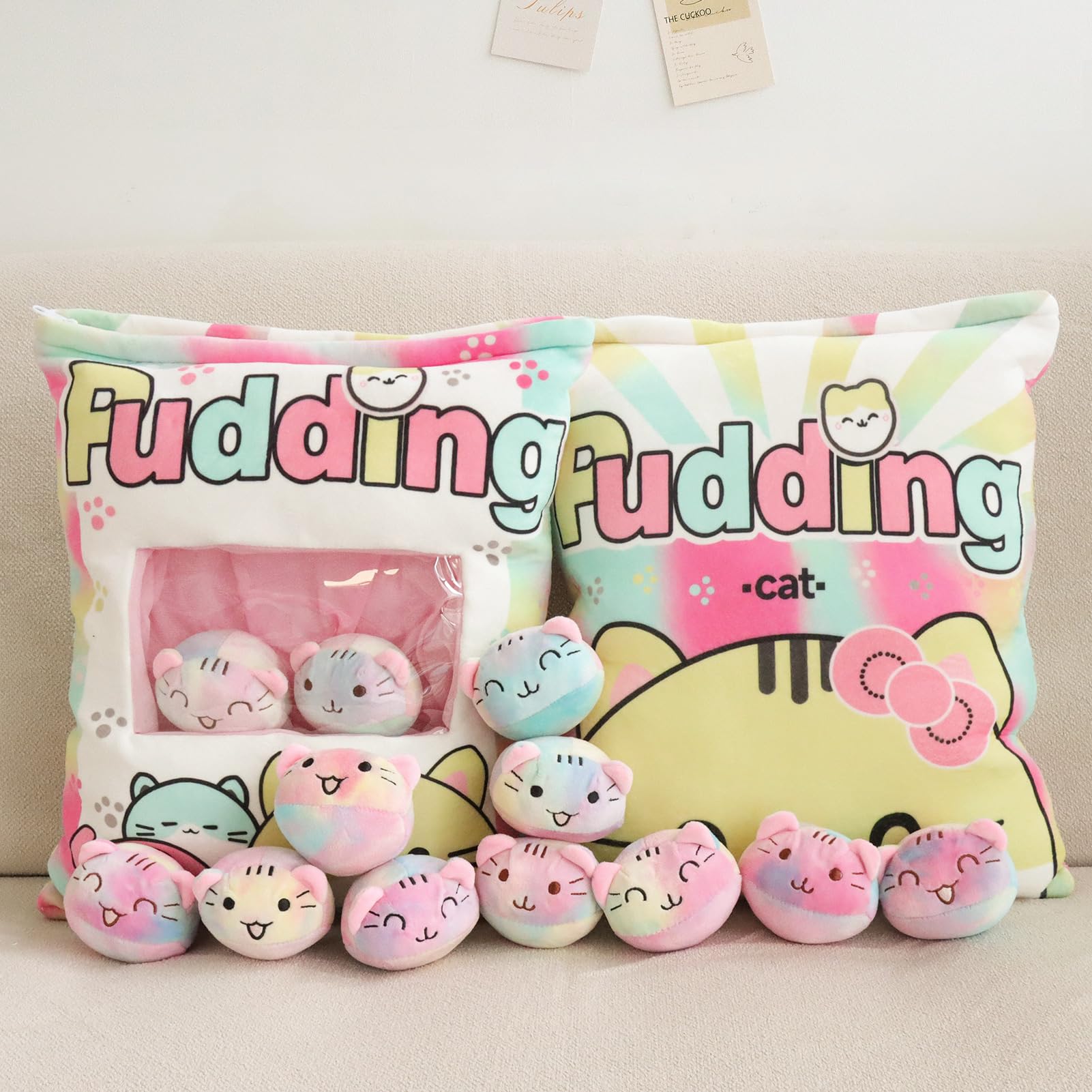 Jilpak Cat Plush Pillow, Cute Cat Plushies With Kitten Plush Doll, Removable Cat Stuffed Animals Throw Pillow, Kawaii Plushies C