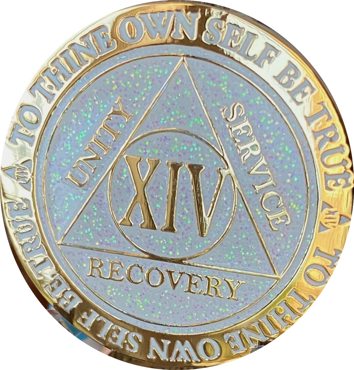 14 Year Aa Medallion Reflex White Glitter Gold Plated Color Chip