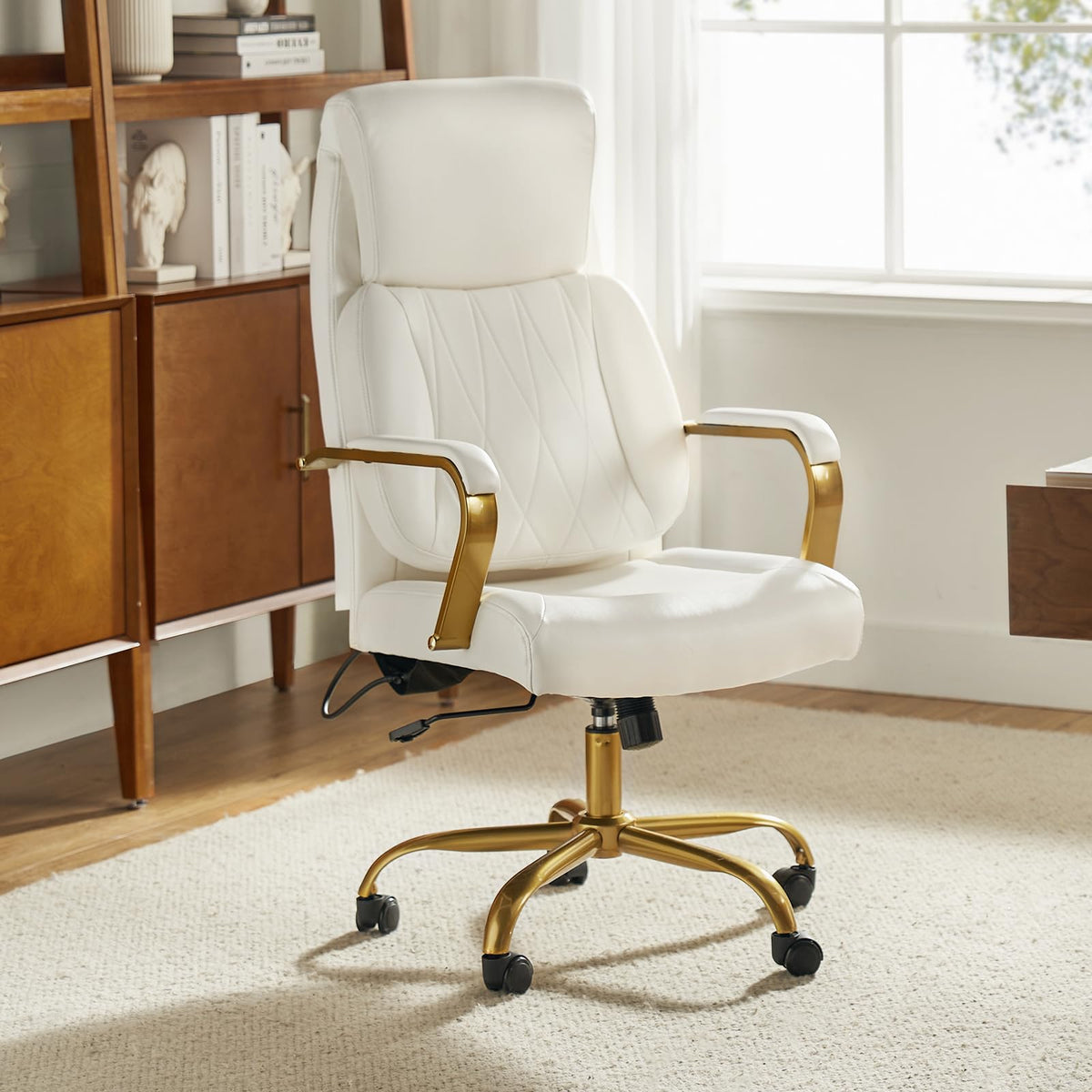 Hulala Home Executive Office Chair With Adjustable Lumbar Support, Leather Ergonomic Office Chair With Padded Armrests, Tilt And