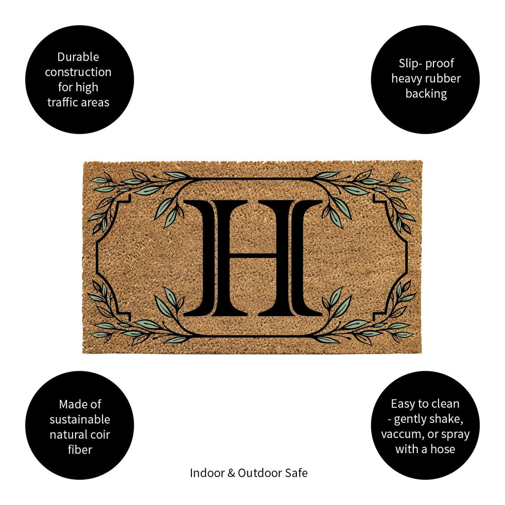 Evergreen Monogram Coir Doormat | Letter H | Front Door Mat For Outdoor Indoor Entrance | 28X16 Inches | Non-Slip Backing Doorwa