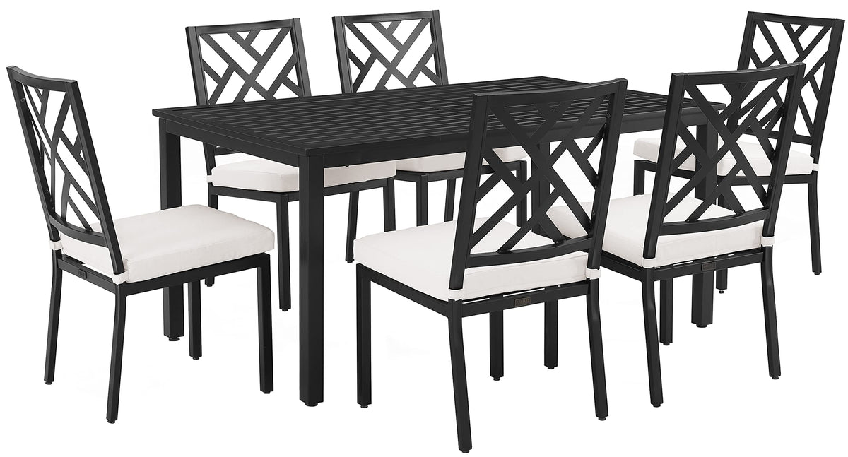 Crosley Furniture Locke 7-Piece Outdoor Dining Set for 6, Patio Table and Chairs for Backyard, Deck, Matte Black with Creme Cushions