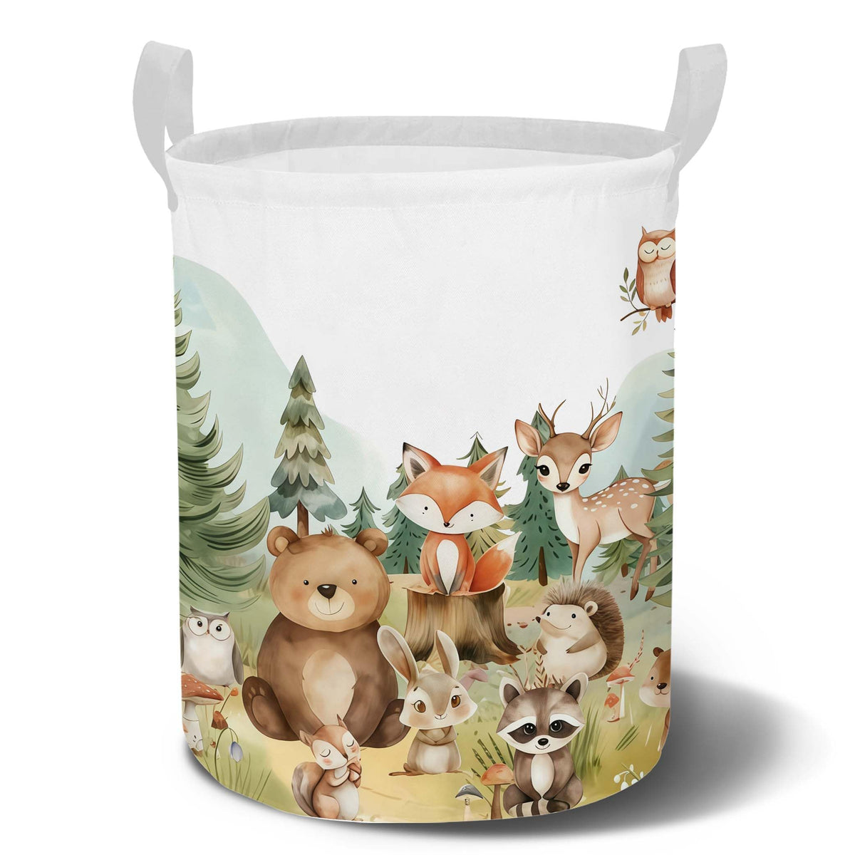 Woodland Baby Shower Storage Baskets,Woodland Baby Shower Decorations,Cute Animals Nursery Decor, Large Canvas Round Laundry Bas