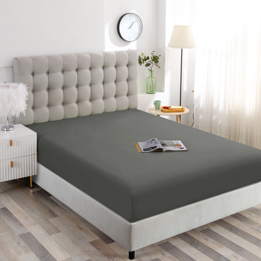 Ghooss Full Size Fitted Sheet Soft,Single Fitted Deep Pocket Sheet,Wrinkle,Fade And Stain Resistant,1 Pack,Dark Gray