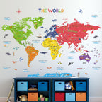 Decowall Dl3-2212 Xlarge World Map Kids Wall Stickers (59X40 Inch) Decals Peel And Stick Removable For Nursery Bedroom Living Ro