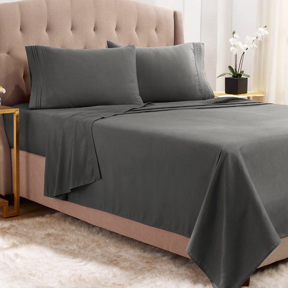 Empyrean Queen Sheets - 4 Pc Super Soft Bed Sheets Queen Size - Double Brushed Microfiber Queen Size Sheets - Hotel Luxury Charc