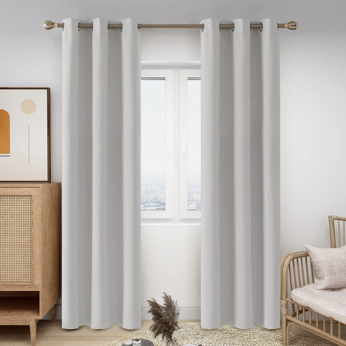 Deconovo Blackout Curtains For Bedroom, Thermal Insulated Room Darkening Window Drapes, Energy Efficient Grommet Curtains,Silver