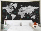 Capsceoll World Map Tapestry Wall Hanging Black White Tapestry Home D  Cor For Home 40X30 Inch Map For Kids Room Wall Art
