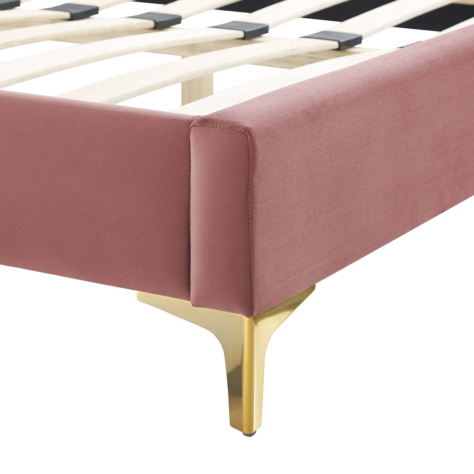 Modway Alexandria Tufted Performance Velvet Platform Bed with Gold Legs, Twin, Dusty Rose