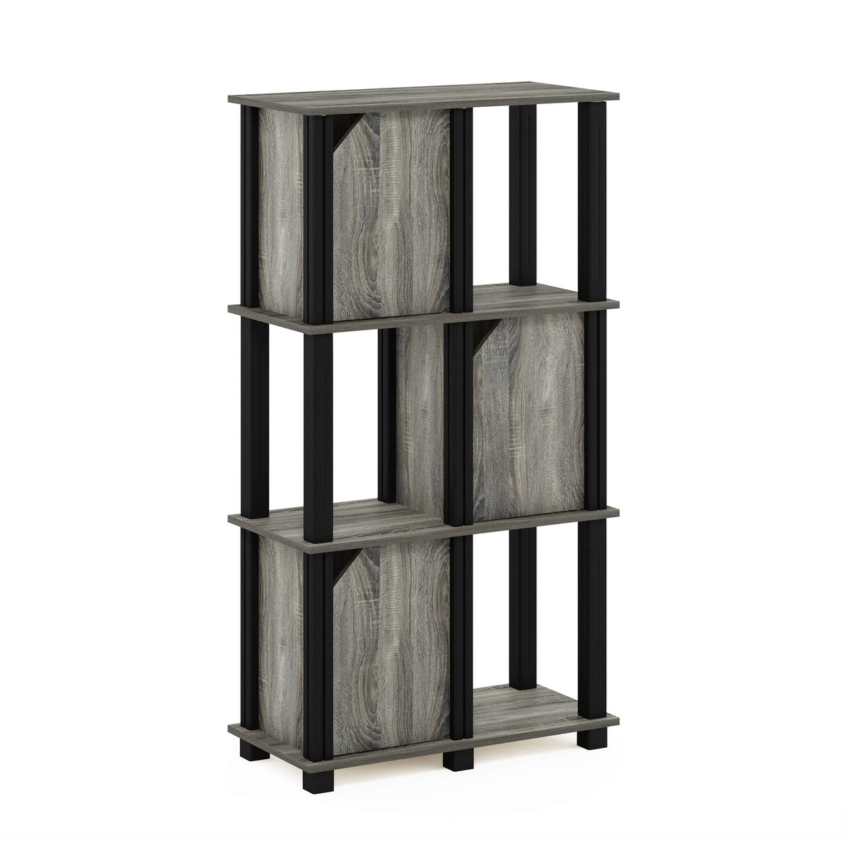 Furinno Brahms Storage Shelf, 4-Tier, French Oak Grey/Black