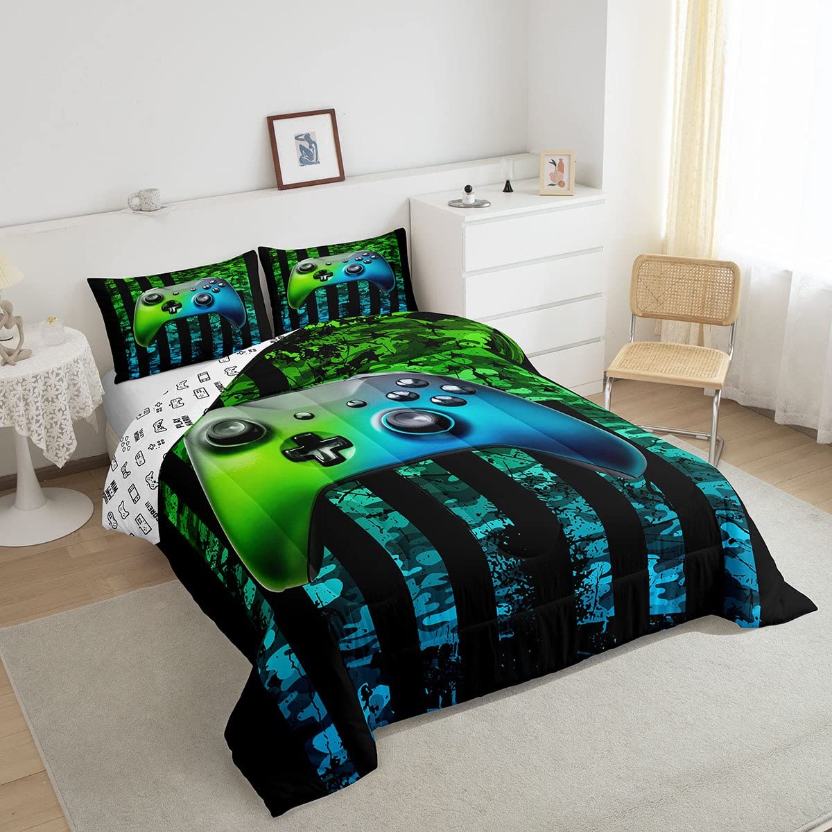 Gaming Comforter Set Full Size For Boys Kids Game Room Decor United States Bedding Set Video Game Gamer Down Comforter Camouflag