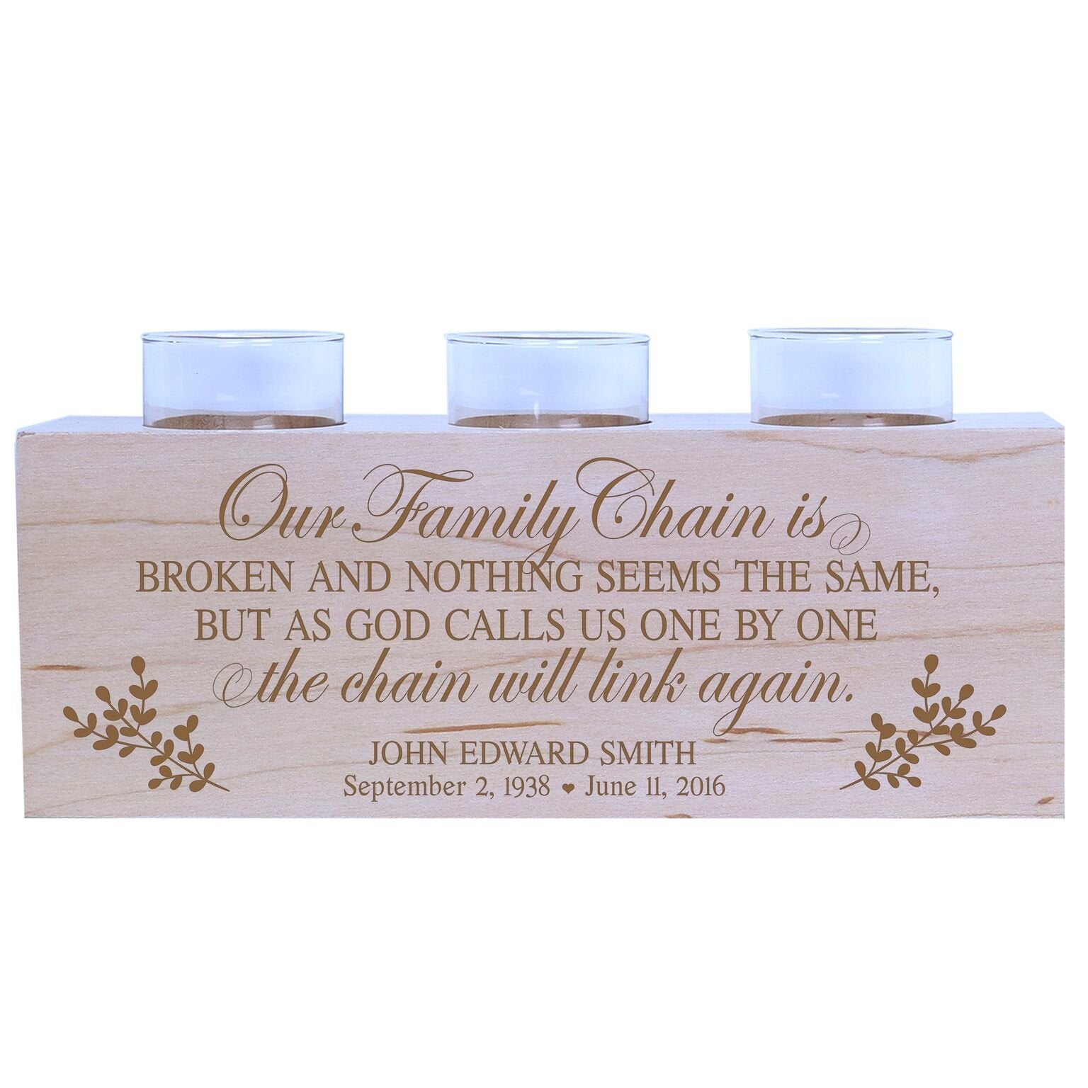 Lifesong Milestones Personalized 3 Votive Tealight Candle Holder Our Family Chain Bereavement Sympathy Gift for Loss of Loved On