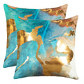 Hostecco Teal And Gold Pillow Covers Gold Velvet Pillow Cases Turquoise Modern Decorative Cushion Covers 18X18 In Set Of 2 For S