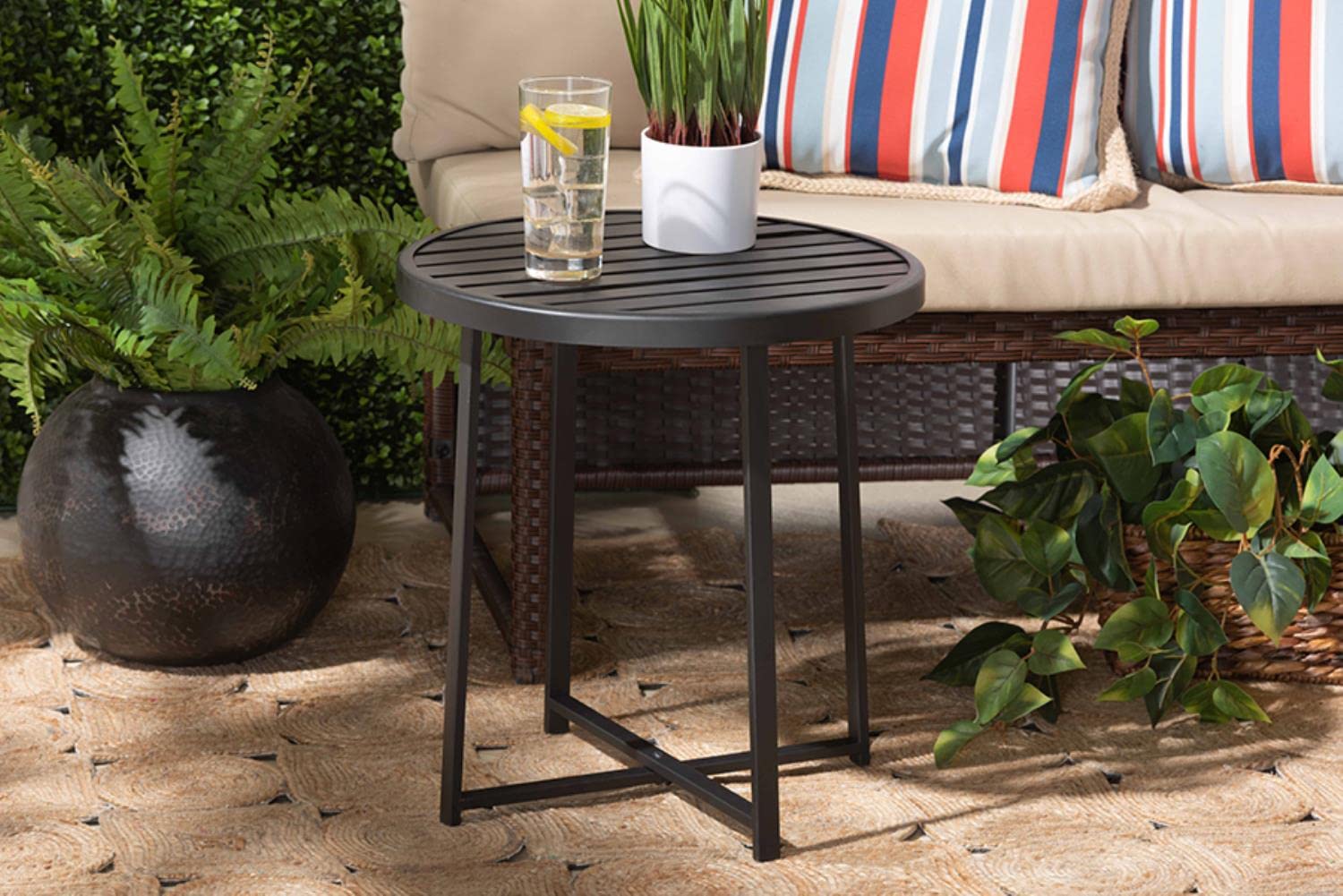 Baxton Studio Sadiya Modern Industrial Black Finished Metal Outdoor Side Table