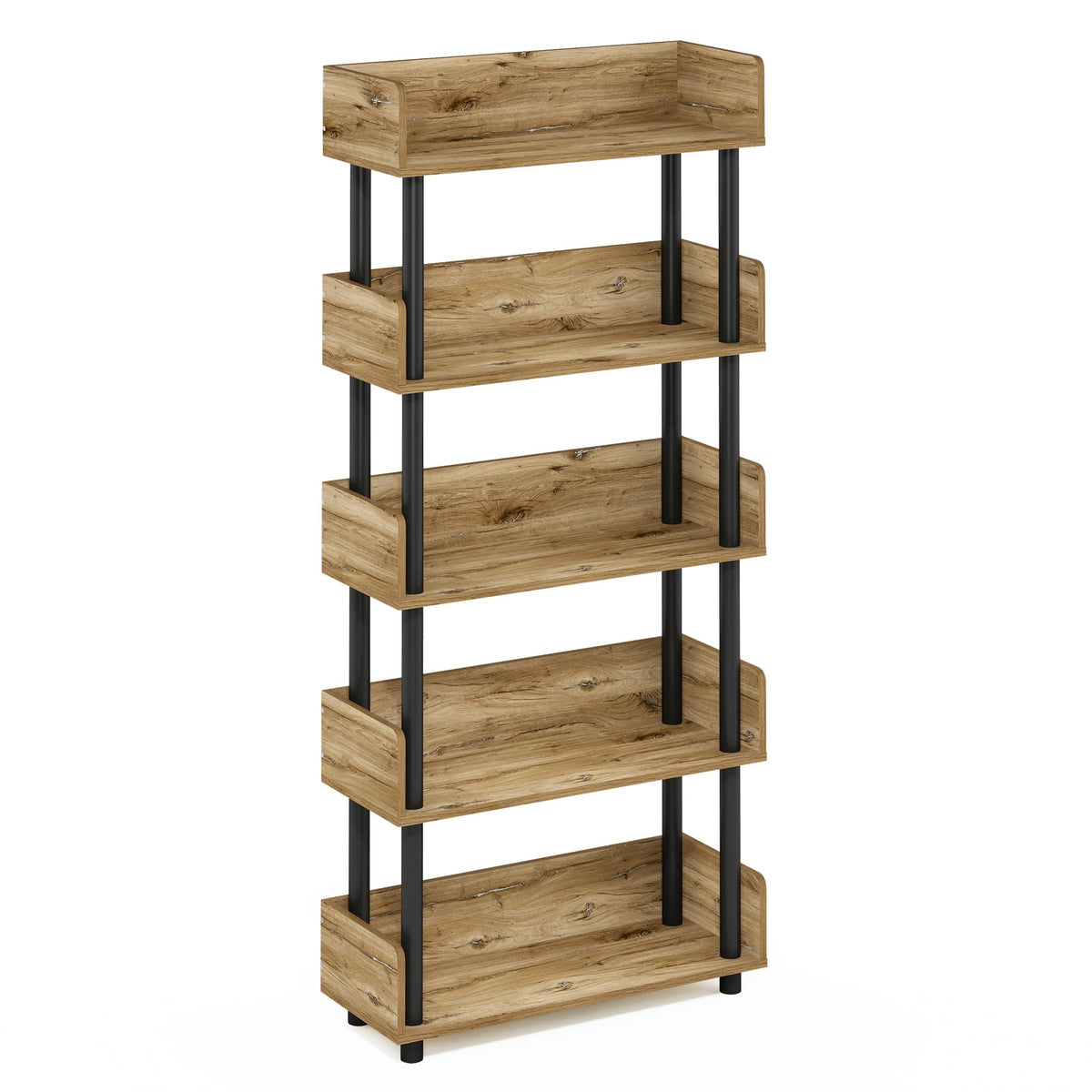 Furinno Turn-N-Tube 5-Tier Toolless Display Rack, Flagstaff Oak/Black