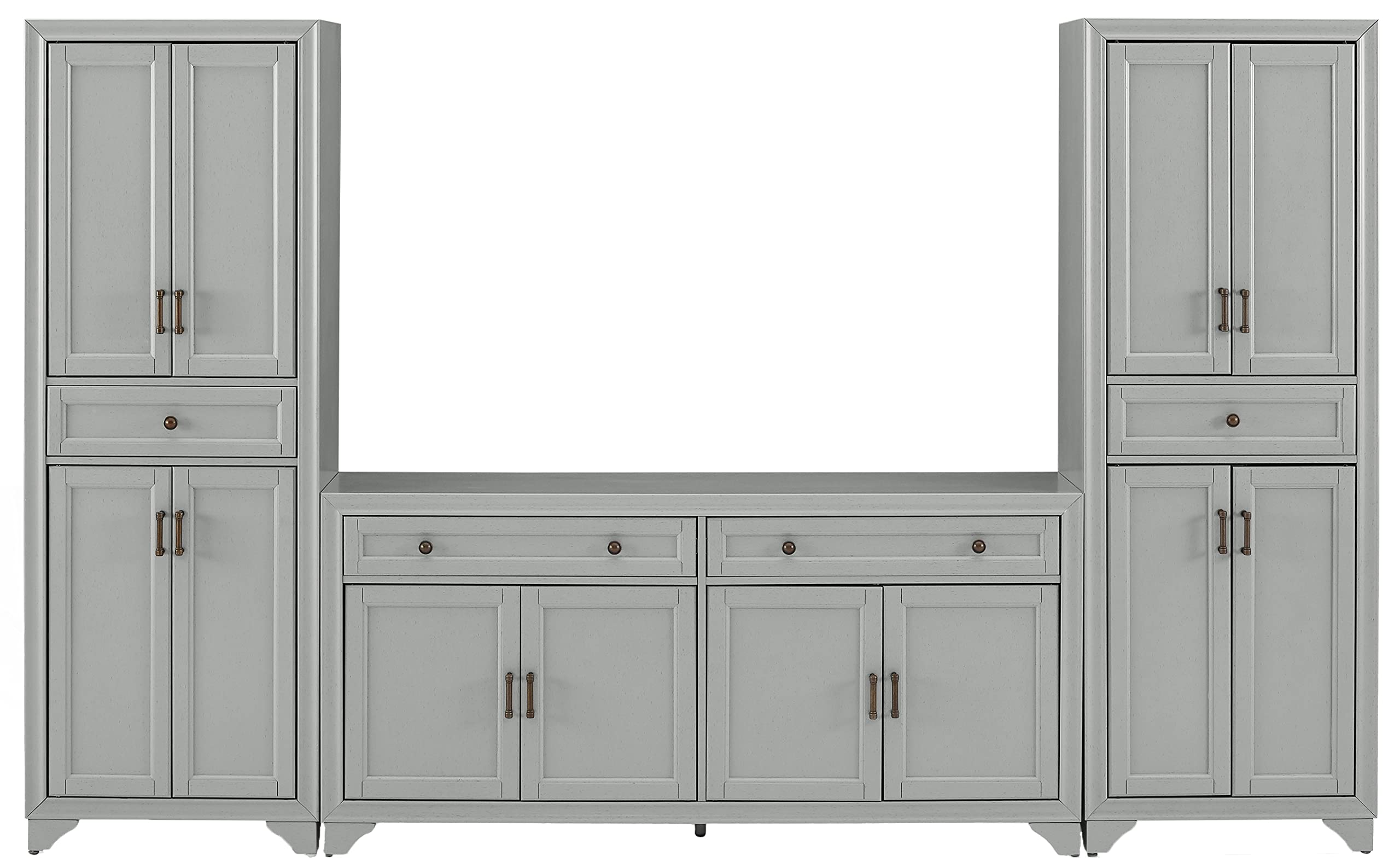 Crosley Furniture Tara 3-Piece Modern Farmhouse Sideboard Buffet Cabinet and Kitchen Storage Pantry Set, Distressed Gray