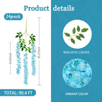 24 Pack Lake Blue Wisteria Hanging Flowers Garland, 3.77 Feet Lake Blue Artificial Wisteria Flower Vines, Fake Lake Blue Wisteri