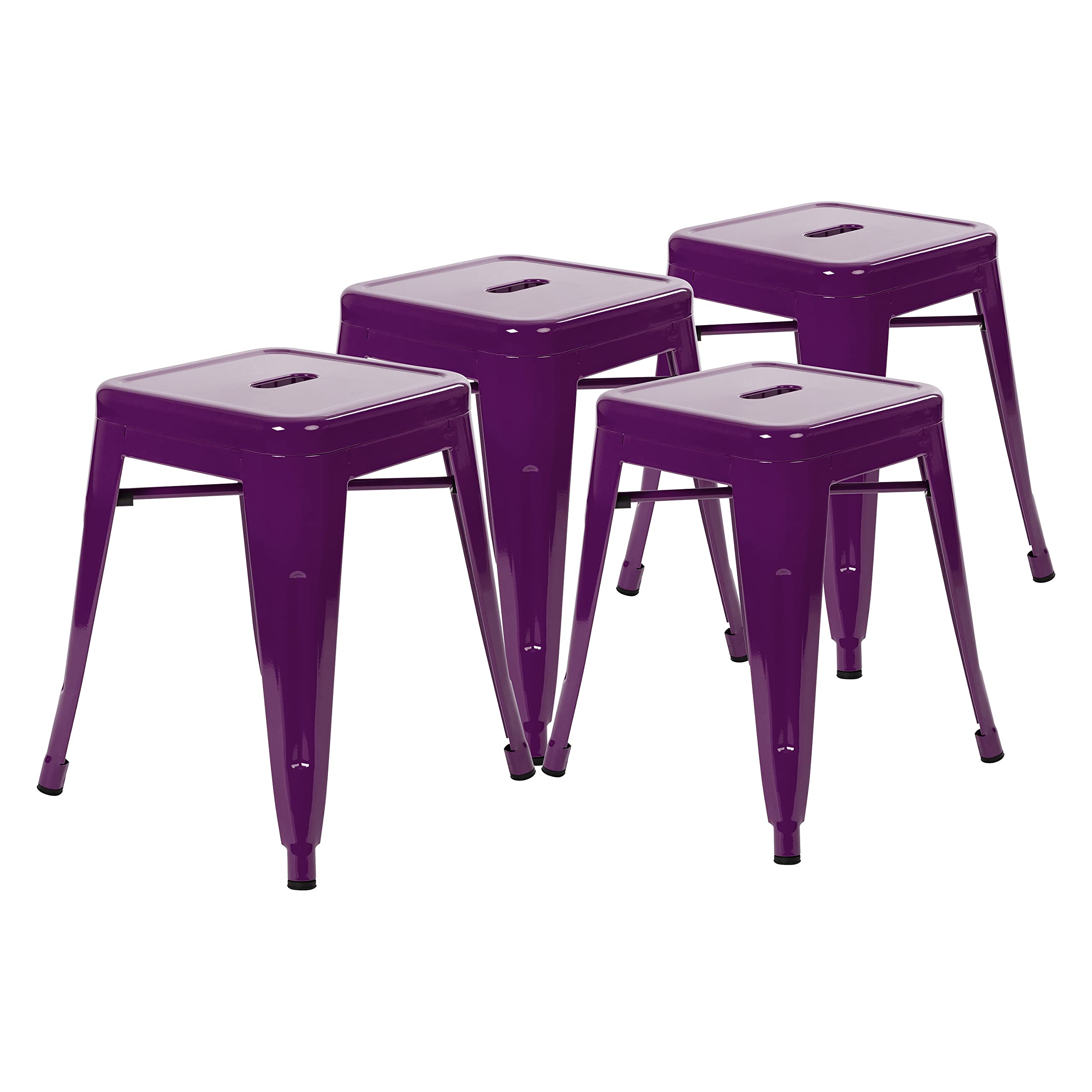 Flash Furniture Metal Dining Table Height Stool - Backless Purple Kai Commercial Grade Stool - 18 Inch Stackable Dining Chair - Set of 4