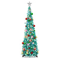 N&T NIETING Pop Up Christmas Tree with Lights & 30 Balls, 5Ft Collapsible Lake Blue Tinsel Christmas Tree Decorations, Pencil Ch