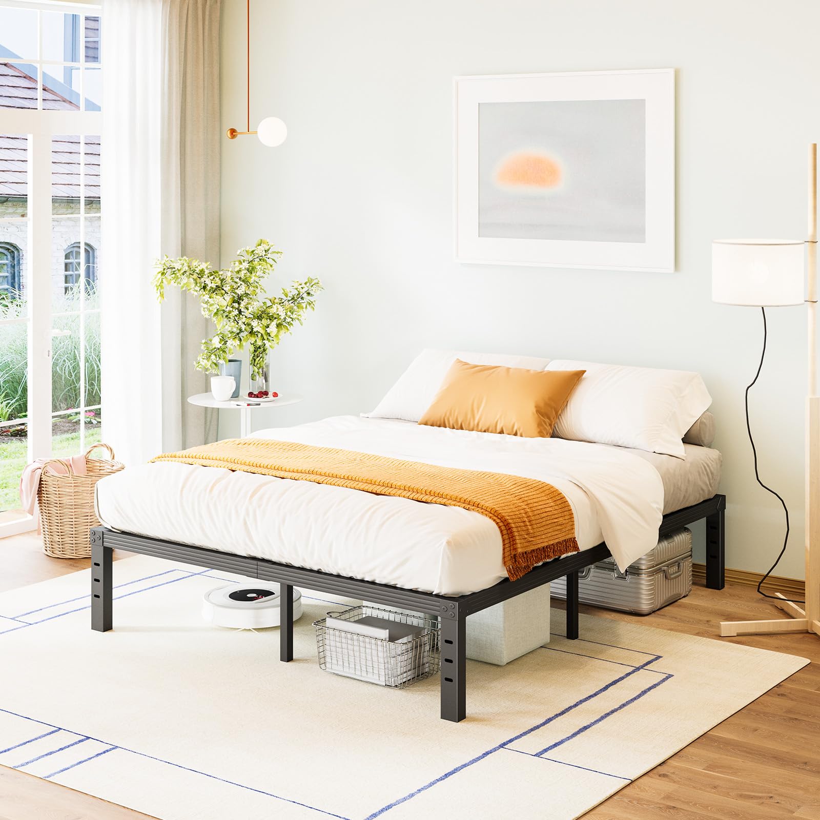 Fschos Bed-Frame-Queen, 14 Inch Metal Platform Bed-Frame No Box Spring Needed, Heavy Duty, Easy Assembly, Noise Free, Black