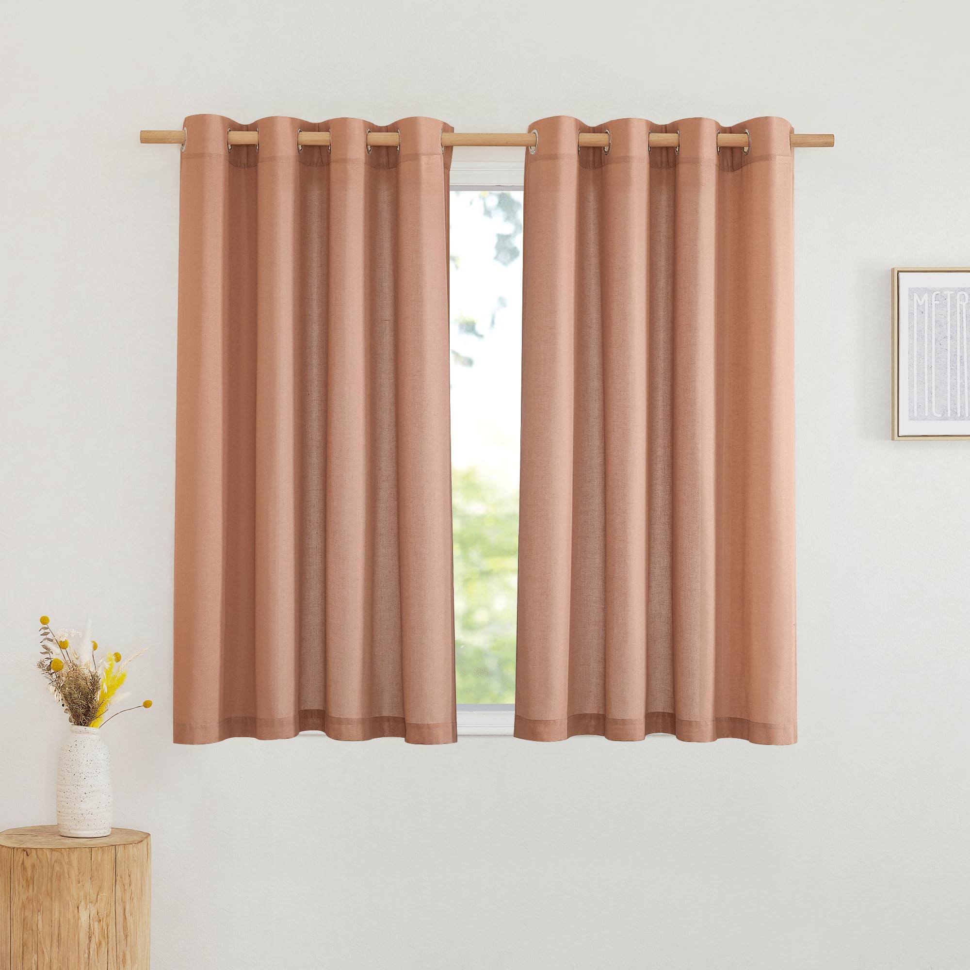 Nicetown Thick Linen Terracotta Curtains 54 Inch Length, Grommet Linen Burlap Window Treatment Privacy Added With Light Filtering Vertical Drapes For Bedroom, 2 Panels, W55 X L54