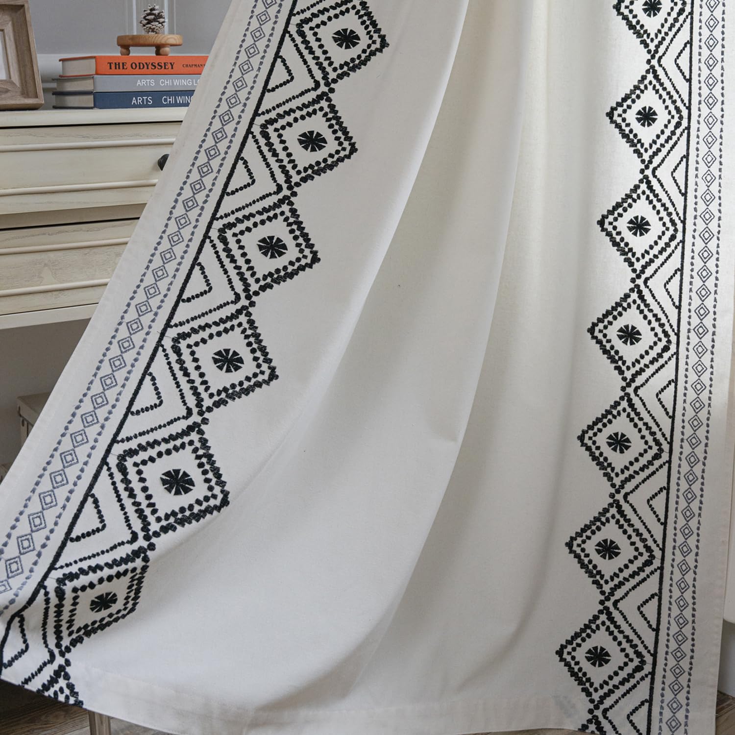 Colorbird Window Curtain For Bedroom, Embroidered Boho Curtain Panels, 2 Panels Black And White 84 Inch Curtains Rod Pocket Curt