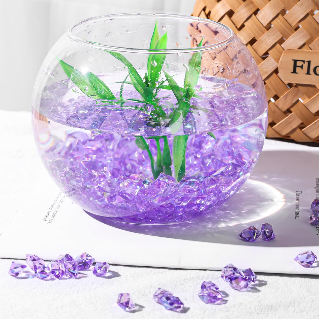 Domestar 550Pcs Bright Purple Vase Fillers, Acrylic Fake Crushed Ice Rocks Fish Tank Vase Centerpiece Party Table Scatter Props