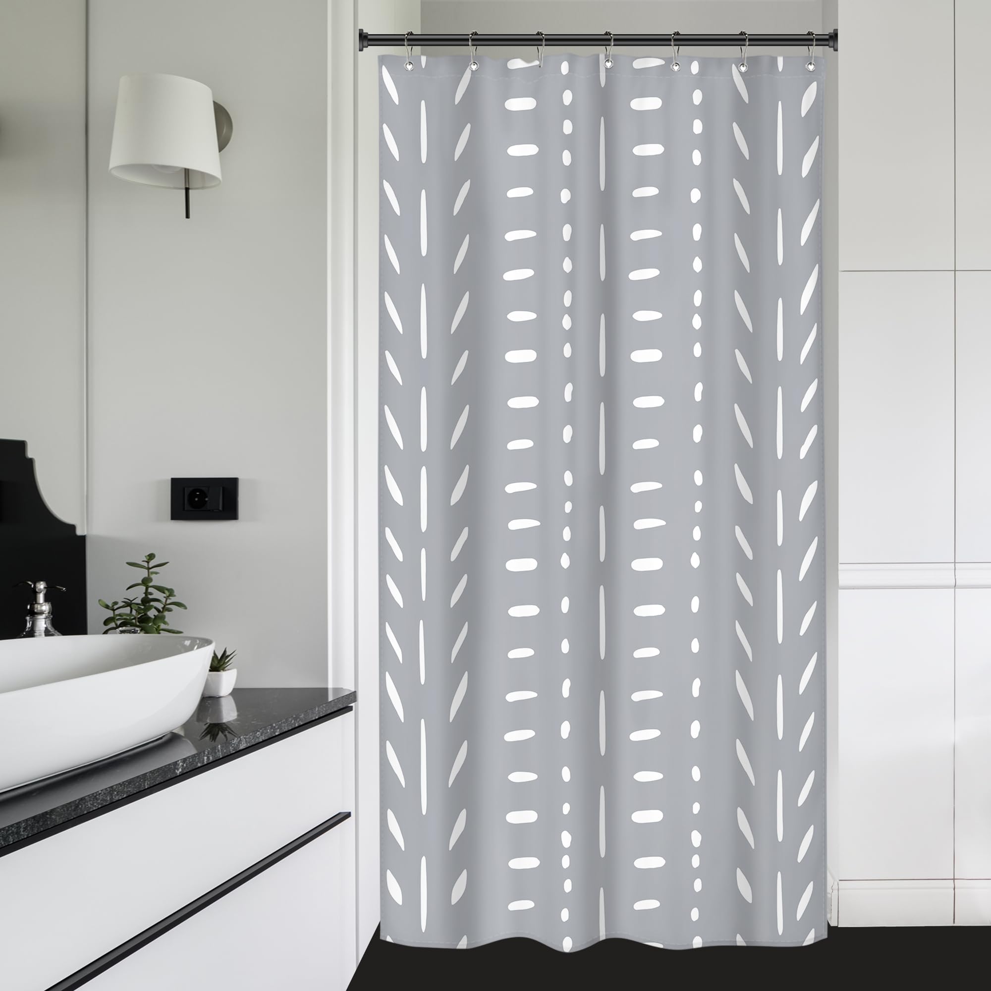 Riyidecor Stall Small Boho Gray Half Size Shower Curtain Chevron Herringbone Striped Geometric 36Wx72H Inch Single Narrow Tiny W